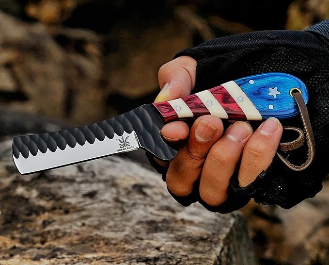 Hand made cowboy Bull Cutter with Leather Sheath Hand forged multi colour Handle Cowboy Knife Best Gift for Boy Friend.