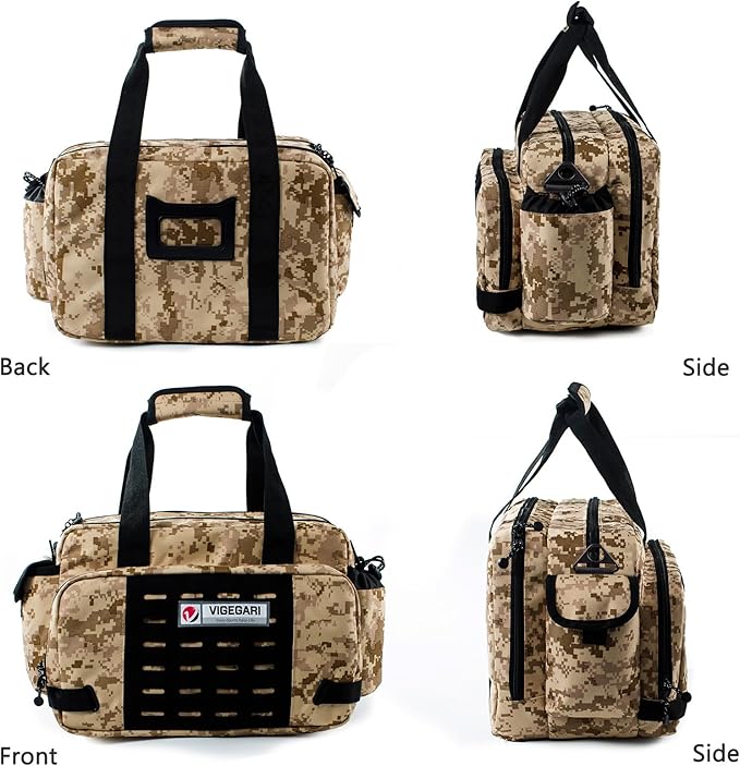 Tactical Pistol Range Bag for 3 Handguns Gun Range Bag with 6 Magazine Slots Lockable Zippers Ammo Storage MOLLE Handgun Case for Shooting Range Accessories