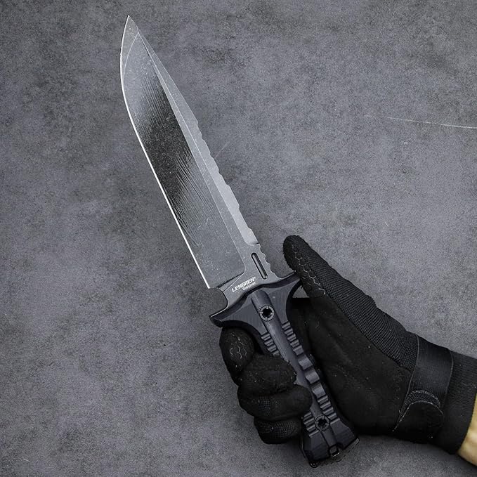 Dragon 12.8 Inch Sleipner Steel Full Tang Fixed BladeOutdoor Camping Tactics Hunting KnifeG10 Handle with leggings Kydex Sheath (Black handle black blade)