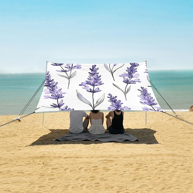 ALAZA Watercolor Seamless Pattern with Lavander Beach Tent Sun Shelter Portable Canopy Sunshade for Outdoor Camping Picnics Backyard Fun 10x9 ft