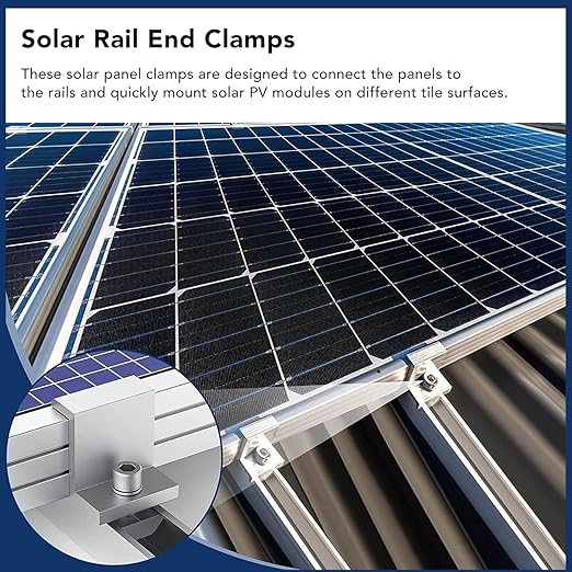 Solar Panel End Clamp Mounting Bracket Aluminum Z Clip for PV Module Rail Grounding on RV Boat Trailer Roof (35mm)