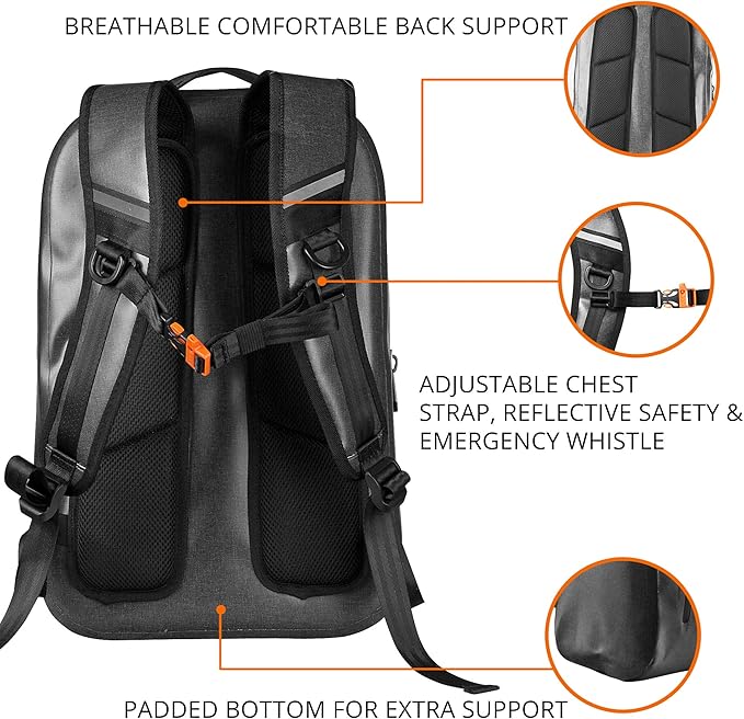 Airtight Waterproof Backpack - 20L Dry Bag for Hiking Camping Kayaking - Padded Shoulder Straps - Airtight Zipper for Outdoor Protection from Dust and Water