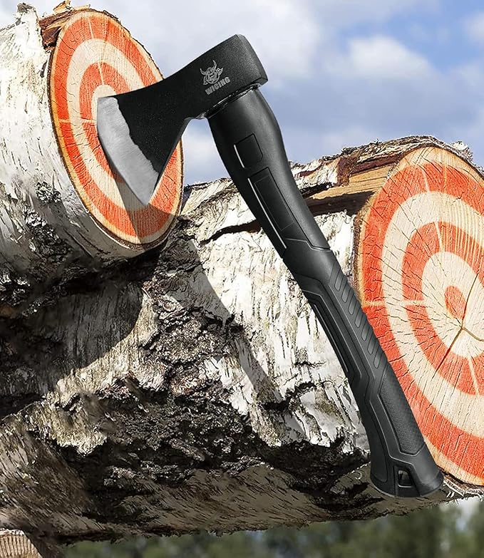 Throwing Axe - 3 Pack 15-inch Camping Hatchet Carbon Steel Splitting Axe Fiberglass Handle with Anti-Slip &amp Shock Reduction Grip for Axe Throwing Kindling Chopping and Wood Splitting