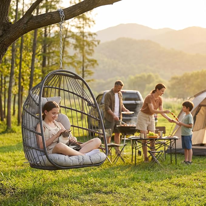 Nicesoul Hanging Egg Chair Outdoor Without Stand Indoor Swing Egg Basket Ceiling Tree Chairs with Cushion 350lbs Egg-Shaped Hammock Chair No Stand for Patio Backyard Balcony BedroomPorch Gray
