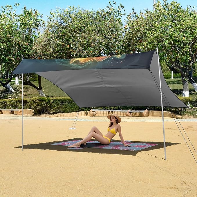 ALAZA Rose Flower Fantastic Beach Tent Sun Shelter UPF50+ Protection Beach Shade Canopy w/ 4 Sandbags for Outdoor Camping Fishing Backyard Fun Picnic 10x9 ft