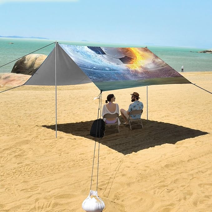 ALAZA Fire Water Football Beach Tent Sun Shelter Portable Canopy Sunshade for Outdoor Camping Picnics Backyard Fun 10x9 ft