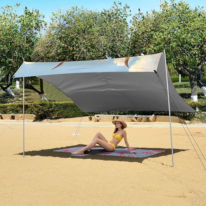 ALAZA Sunflower Highland Cattle Beach Tent Sun Shelter Portable Canopy Sunshade for Outdoor Camping Picnics Backyard Fun 10x9 ft