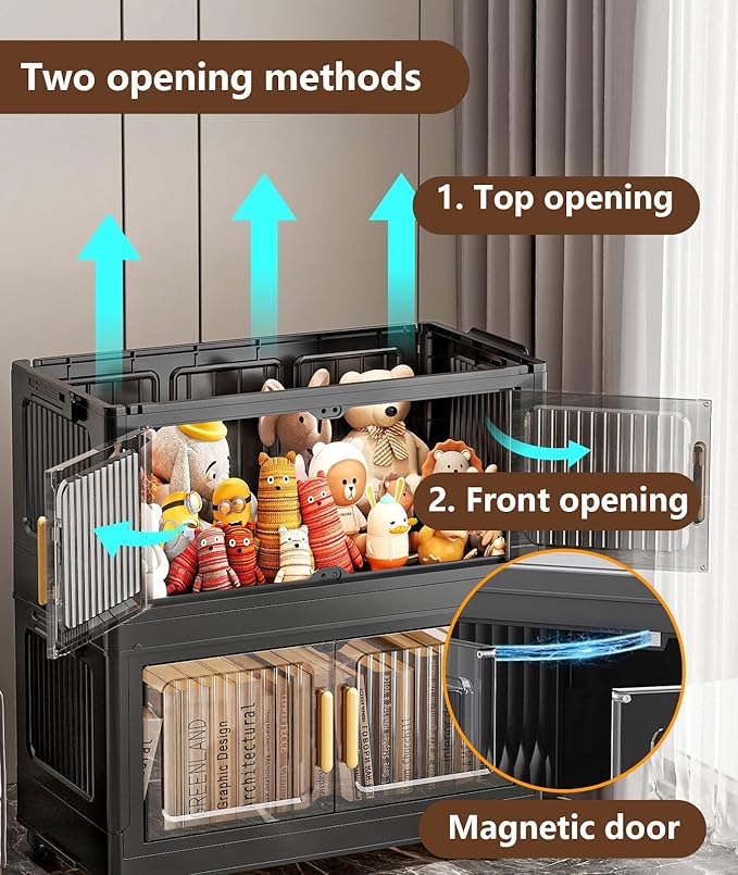 4-Tier Stackable Storage Bins with LidFoldable Plastic Drawer Storage with WheelsCloset Organizers and Storage for Living Room Office Dorm