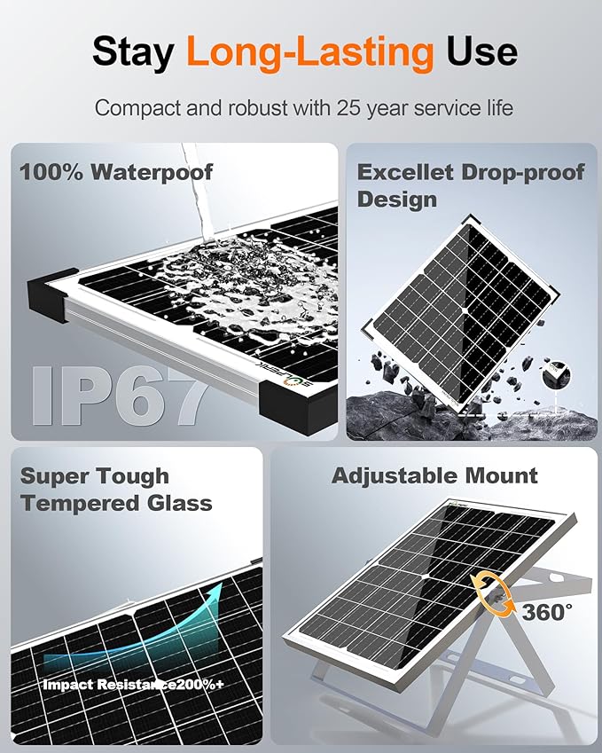 SOLPERK 12V 50W Solar Battery Charger 2pcs 25W Solar Battery Maintainer+Waterproof 8A Controller+Adjustable Mounts for RV Car Boat Marine Etc