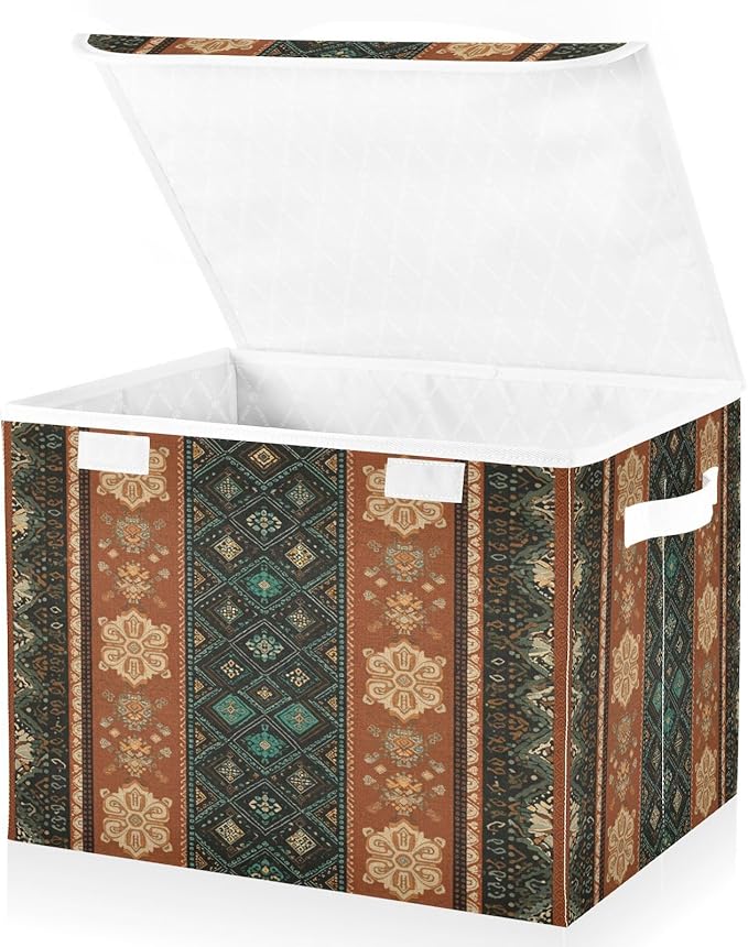 senya Baskets Collapsible Storage Bins with Lids Boho Stripes B Storage Boxes Clothes Baskets for Organizing