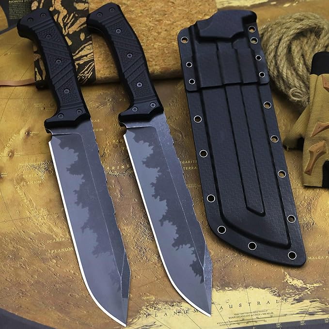 WPKOPYA Full Tang Outdoor Knife – 440C Stainless Steel Blade 6mm Thick 14.8in Overall Nylon Fiber Handle &amp Sheath Camping Hunting Survival Tool (black)
