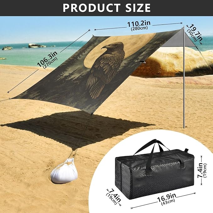ALAZA Eagles Crescent Moon Forest Beach Tent Sun Shelter Portable Canopy Sunshade for Outdoor Camping Picnics Backyard Fun 10x9 ft