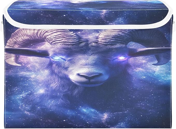 Goat with Glowing Eyes Storage Baskets Lidded Bin Foldable Storage Boxes Cubes Lids with 2 Handles for Organizing Closet Home Office