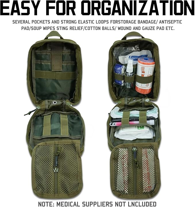 Molle Ifak Pouch Rip Away Molle Tactical Medical Pouch Empty First Aid Kit Bag for Duty Belt (2 Pack-Green)