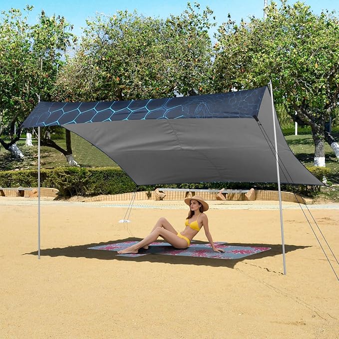 Snake Skin Print Style Doderblue Foldable Beach Cabana UPF50 Easy Setup Large Sun Shelter with Sandbags &amp Sand Shovel for Family Trips Picnics &amp Camping