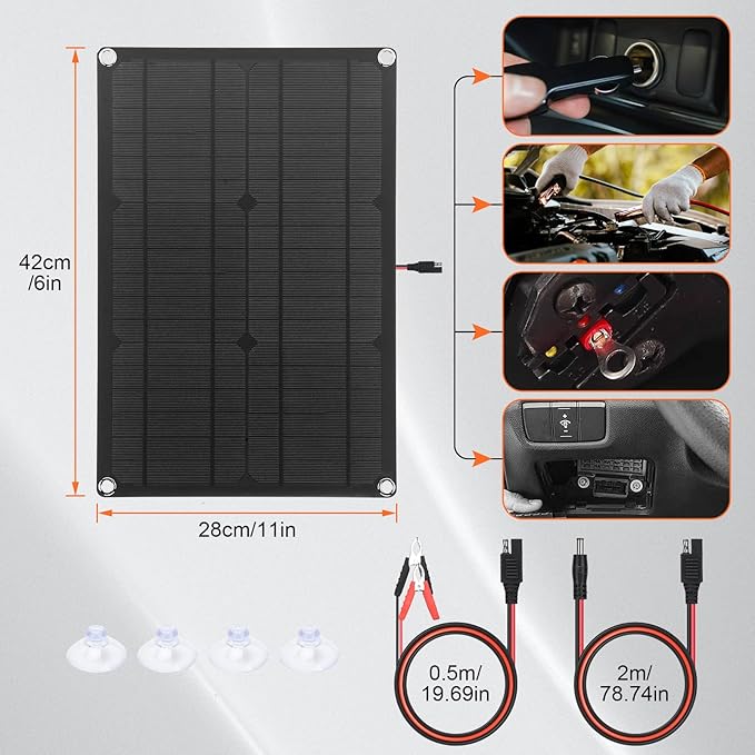 20W 12V Solar Panel Battery Charger 12V Solar Panel Power Kit with SAE Conversion Cables for Car RV Marine Boat Motorcycle Truck Tractor etc