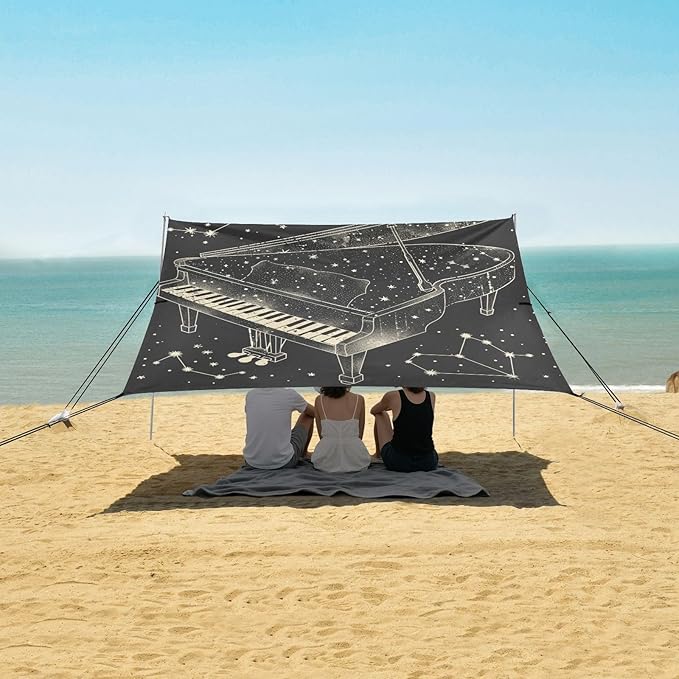 ALAZA Piano Star Constellations Beach Tent Sun Shelter Portable Canopy Sunshade for Outdoor Camping Picnics Backyard Fun 10x9 ft
