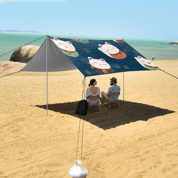 ALAZA Cute Cat Pattern Beach Tent Sun Shelter Portable Canopy Sunshade for Outdoor Camping Picnics Backyard Fun 10x9 ft