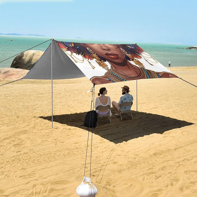 ALAZA an Beautiful African Woman in A Massive Headdress Beach Tent Sun Shelter Portable Canopy Sunshade for Outdoor Camping Picnics Backyard Fun 10x9 ft