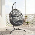 NICESOUL Bird Cage Swing Egg Chair UV/Water-Resistant 450lbs Capacity Wicker Swinging Chairs with Stand Comfy Oversized Hanging Seat w/Cushion Metal Frame &amp Cover for Indoor Outdoor Dark Grey