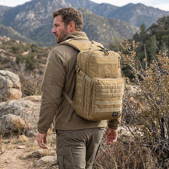 MGFLASHFORCE Molle Military Tactical Backpack for Men 30L Daypack Army Rucksack Pack Bug Out Bag 15.6 Laptop Compartment (Coyote Brown)