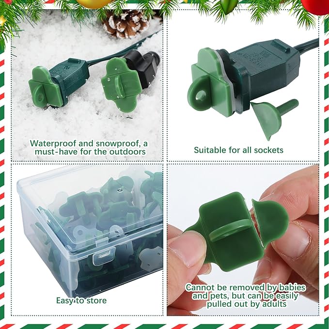 25 Sets Green Weatherproof Gaskets and Plug Protectors Covers Outdoor Plug Cover Extension Gfci Cord Christmas Lighting Installation Weatherproof Kit Outdoor Stop Tripping