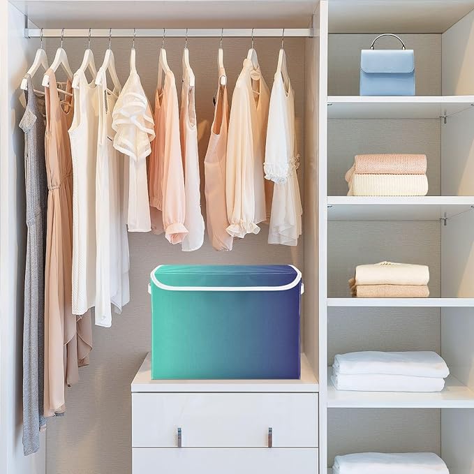 Blue Gradient Storage Bin with Lid Foldable Office Storage Qt Storage Bins for Office Supplies Home Decor