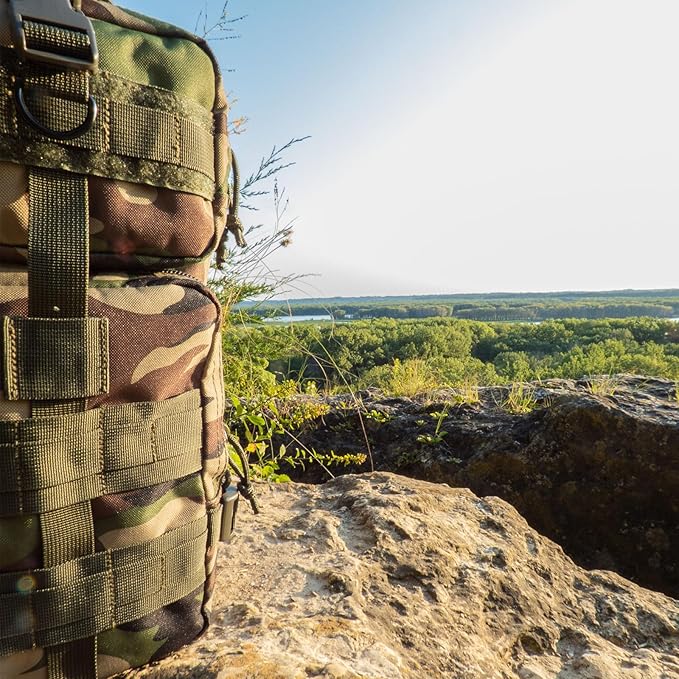 FOX OUTDOOR PRODUCTS Medium Transport Pack | 29L Tactical Backpack with Organizer Pockets MOLLE Webbing &amp Hydration Sleeve Woodland Camo