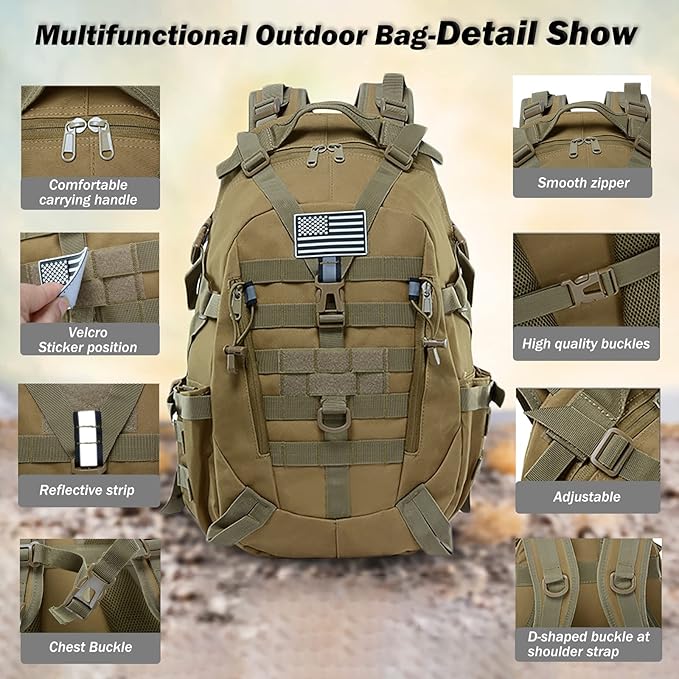 Military Tactical Backpack25L Army 3 Days Assault Pack BagOutdoor Tactical Bag Backpack for MenMolle Rucksack Waterproof (CamoB)