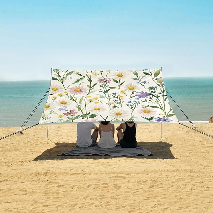 ALAZA Watercolor Daisies Floral Beautiful Wildflowers Beach Tent Sun Shelter Portable Canopy Sunshade for Outdoor Camping Picnics Backyard Fun 10x9 ft