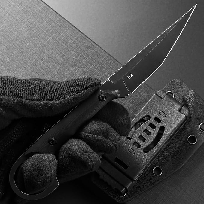 Ccanku C1140 Fixed Blade Knife D2 Blade G10 Handle Claw Knife for Outdoor EDC Tool Survival Hiking Camping (Black)