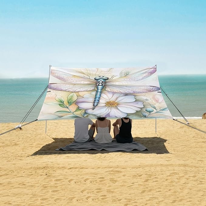 ALAZA Watercolr Dragonfly Beatiful Floral Beach Tent Sun Shelter Portable Canopy Sunshade for Outdoor Camping Picnics Backyard Fun 10x9 ft