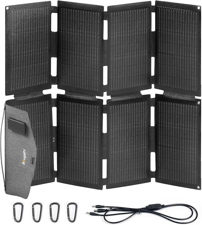 BougeRV 100W Fiberglass Portable Solar Panel Foldable Solar Cell Solar Charger with USB Outputs for Phones Compatible with BougeRV 277Wh/173Wh Power Station for Camping Hiking (Non-Battery)