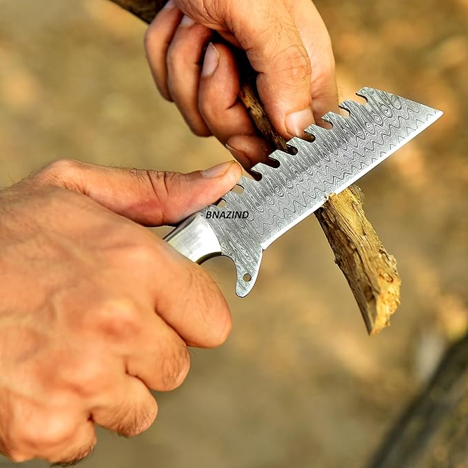 Handmade Damascus Bull Cutter Knife | 8 inch Sharp Western Cowboy Knifes with Pancake Leather Sheath | EDC Fixed Blade Hunting Knives ideal for Skinning Camping and Outdoor Activities