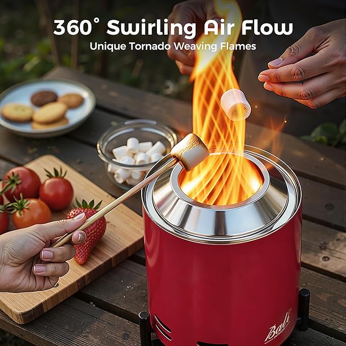 BALI OUTDOORS 6.5 inch Tabletop Fire Pit Round Stainless Steel Table Top Firepit Small Outdoor Smokeless Firepit Portable Red