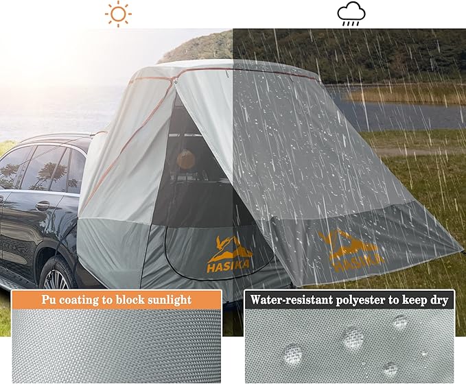 Poles Included Tailgate Shade Awning Tent for Car Camping Road Trip Essentials Small to Midsize SUV Waterproof 3000MM UPF 50+Grey (Small)