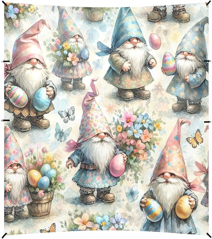 Gnomes with Easter Eggs Beach Tent Sun Shelter Set UPF50+ UV Protection 10.5 x 9.19 FT Camping Shade Canopy with Sandbags Sand Anchors Carrying Bag and Others