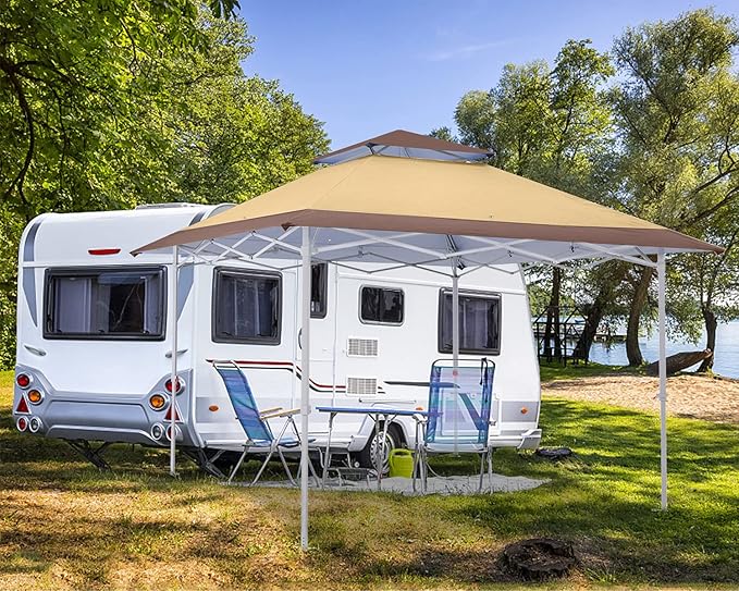MASTERCANOPY 13x13 Pop-Up Canopy Tent Instant Shelter Outdoor Canopy with Wheeled Bag (Brown&ampKhaki)