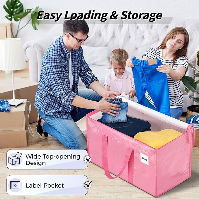 16 Pack Extra Large Heavy Duty Moving Bags Pink Storage Bins with Lids Reinforced Handles &amp Heavy-Duty Zippers Moving Boxes Storage Bags Totes for Clothes Packing Dorms College Supplies Pink