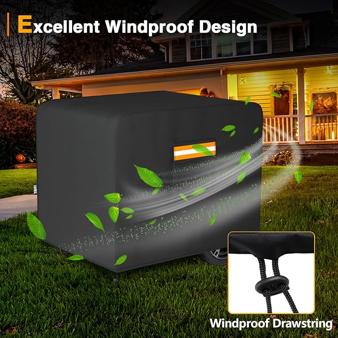 Generator Cover 30”L x 30”W x 26”H Heavy Duty Waterproof 420D All-Weather Generator Cover with Storage Pocket Compatible with Most Generators 6000-11000 Watt (Black)