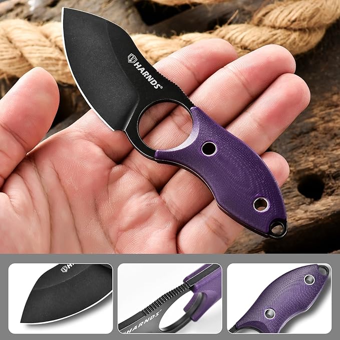 Harnds Small Fixed Blade Knife Full Tang EDC Camping with Sheath Lanyard and Clip Blade Length 2.172.5 oz.with Sheath