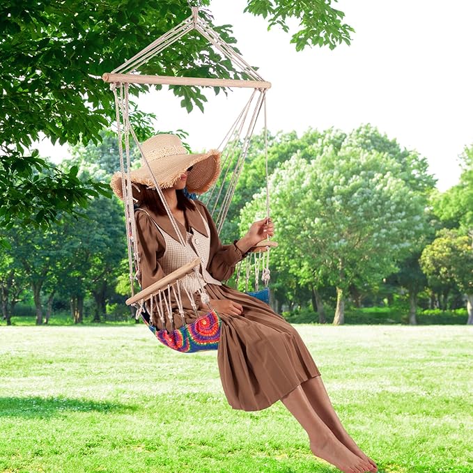 Backyard Expressions Reversible Hanging Rope Swing - Max 275 Lbs - Wooden Spreader Bar - for Any Indoor or Outdoor Spaces