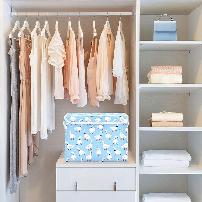 Storage Box Duck Geese Closet Storage Bins with Lids Foldable Oxford Fabric Storage Box for Home Bedroom Closet Office (16.5x12.6x11.8 in)