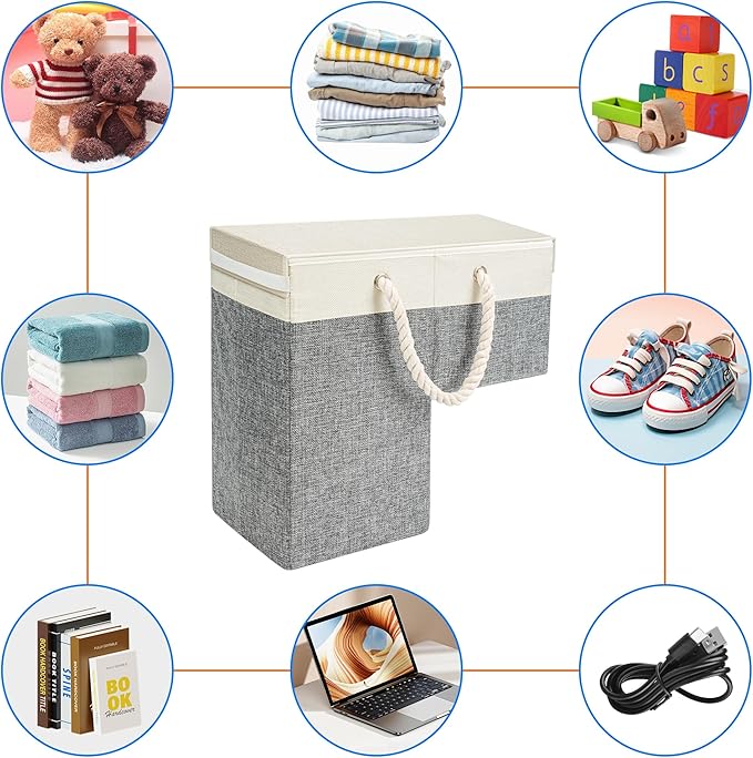 2 PACK | Stair Basket Organizer with Top Lid for Carpeted Stairs &amp Wooden Staircases. Versatile Sturdy Linen Storage Bag for Climbing Laundry &amp Shoe