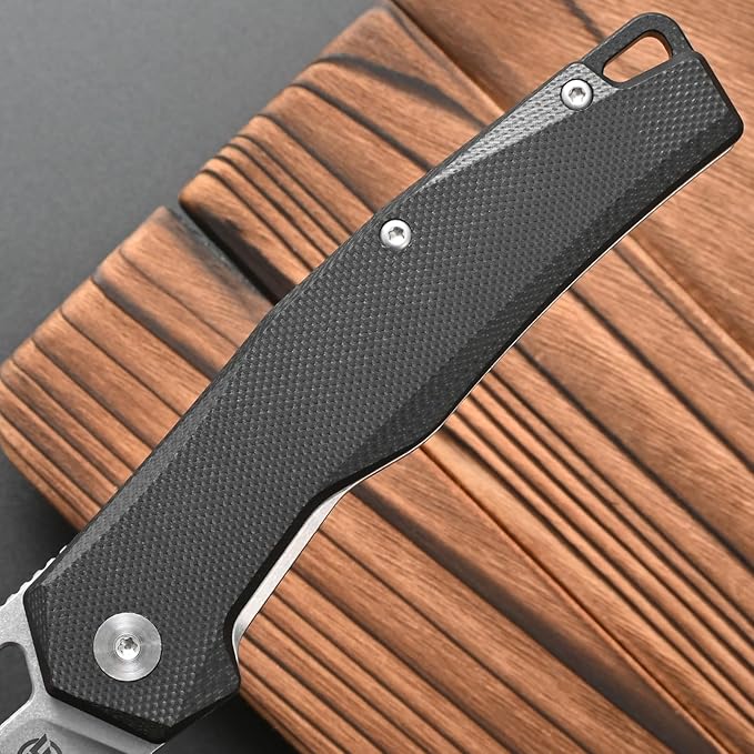 FF21 Folding Pocket KnifeVG10 Steel Blade G10 Handle Full Tang Knife for Outdoor Activities Camping Hunting Fishing(Black)
