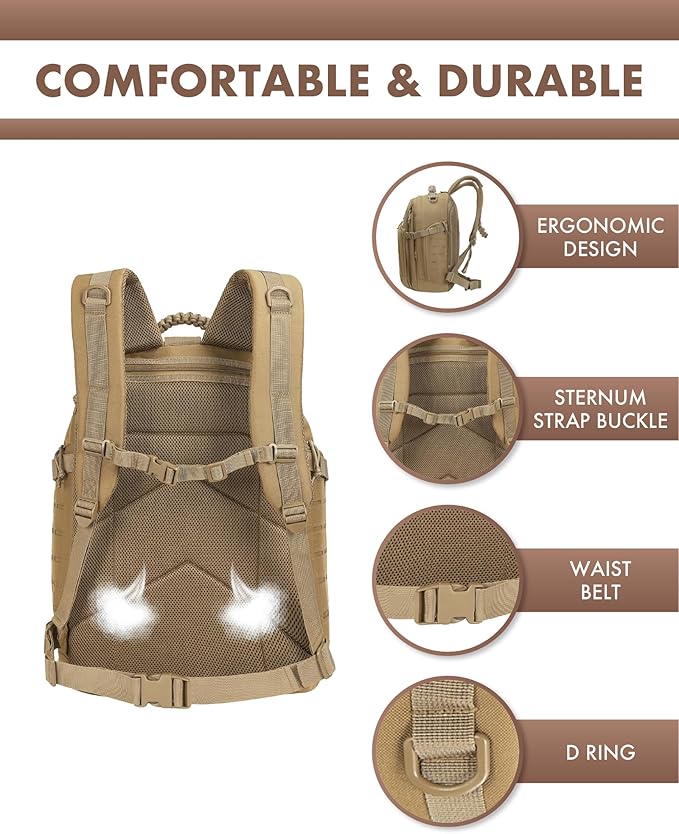 TRAILKICKER Military Tactical Backpack 40L for Men Hiking Molle EDC Daypack Work Backpack with Water Bladder Compartment