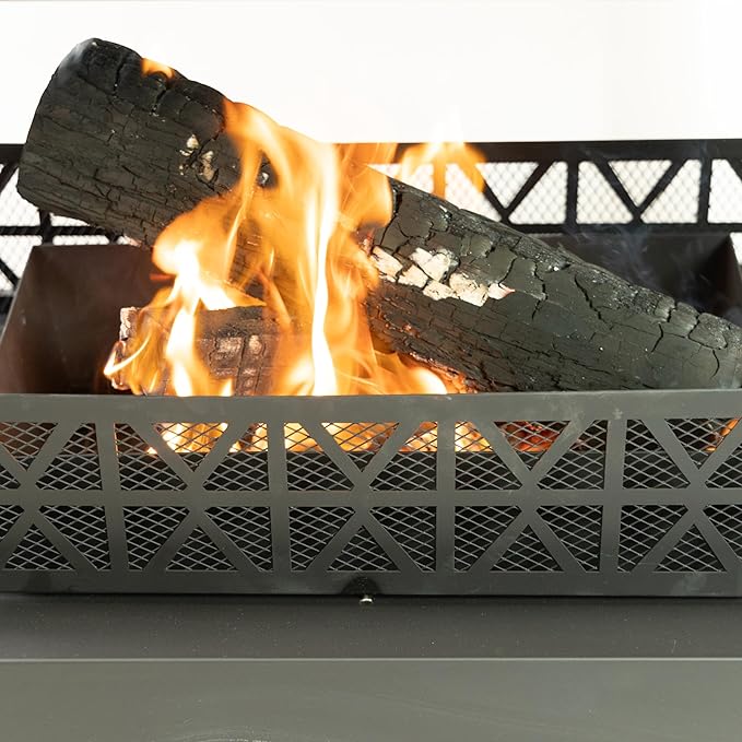 36 Rectangular Steel Outdoor Wood Burning Fireplace - Outdoor Fireplace with Adjustable Cooking Grill &amp Log Storage Compartment - Camping Fire Place with Safety Screen and Poker