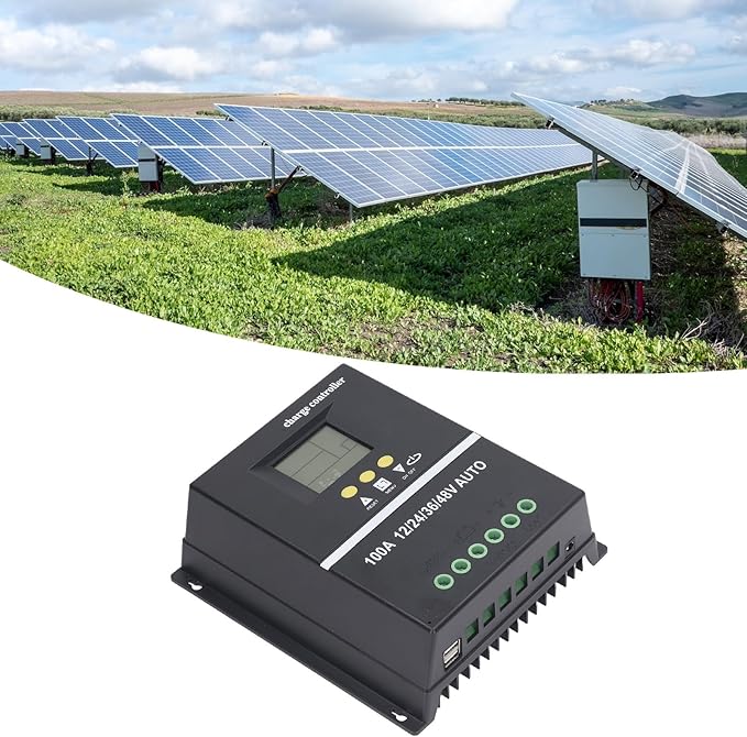 100A MPPT Solar Charge Controller Solar Panel Regulator 12V/24V/36V/48V Dual USB Ports Overload Temp Protection with 7 Work Modes for Gel Flooded LifePO4 Battery Charging