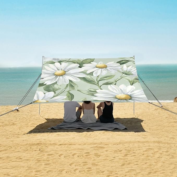 ALAZA Daisy Flower on Green Beach Tent Sun Shelter Portable Canopy Sunshade for Outdoor Camping Picnics Backyard Fun 10x9 ft
