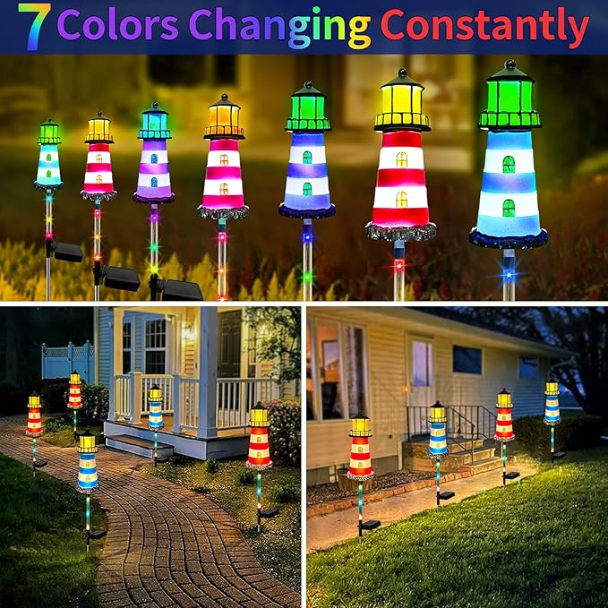 Solar Garden Lights Outdoor Decorations 4 Packs Lighthouse Waterproof Lights walkways Garden Decor for Outside Landscape Light for Yard Patio Pathway Decor Gifts